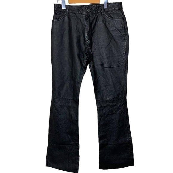 Fairweather Black Genuine Leather Pant Size 10 Motocycle Jeans Style Flare Leg - Picture 1 of 13